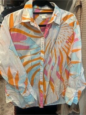 Maeve floral burst Print Button-Down in Orange, Pink & Light Blue